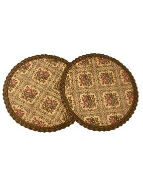 Vintage Round Floral Tapestry And Velvet Placemats Doilies Set of 2